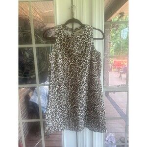 Skies Are Blue Leopard Print Crew Neck Sleeveless Denim Dress- XS